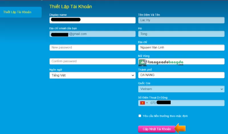 điền đầy đủ thông tin xác minh tài khoản happyluke