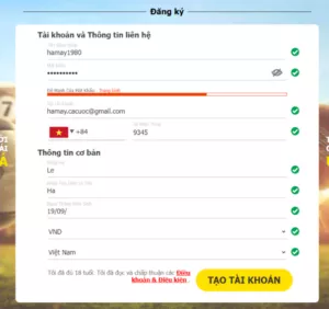 Điền thông tin đăng ký Dafabet