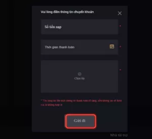 Điền thông tin thanh toán nạp tiền K8