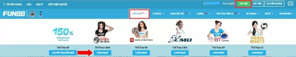 Lựa chọn sảnh chơi Thể thao