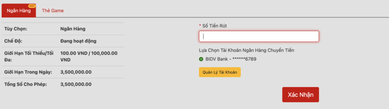 Tạo lệnh rút tiền VN88 về ngân hàng